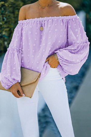 Сиреневая блуза в швейцарский горошек с открытыми плечами