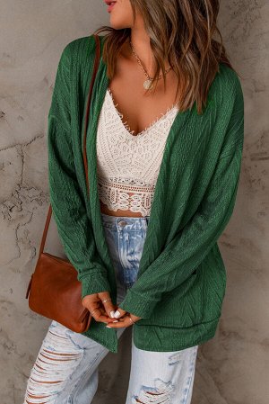 Зеленый кардиган с текстурой вязки и карманами