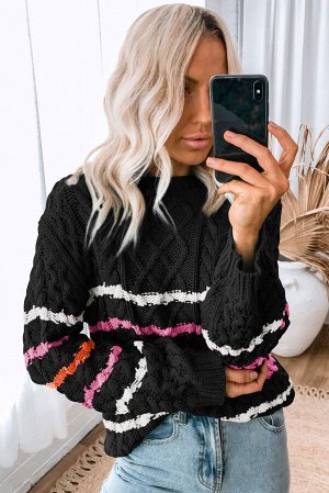 Черный полосатый свитер с косами