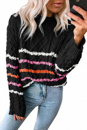 Черный полосатый свитер с косами