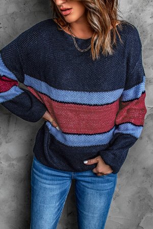 Синий свитер в стиле колорблок