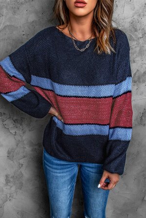 Синий свитер в стиле колорблок