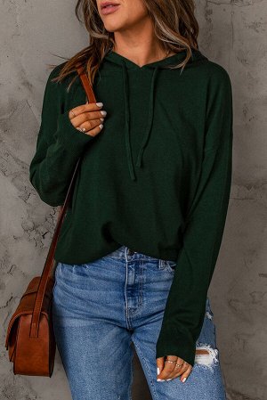 Зеленый свитер с капюшоном и завязками