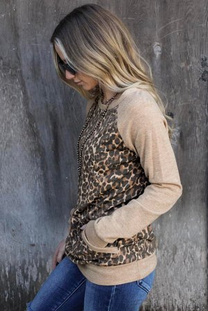 Леопардовый свитшот с рукавом-реглан и карманом