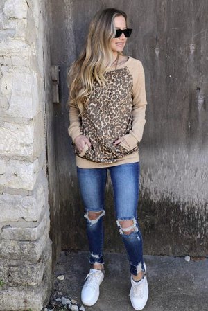 Леопардовый свитшот с рукавом-реглан и карманом
