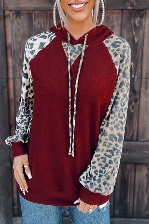 Бордовое леопардовое худи с капюшоном