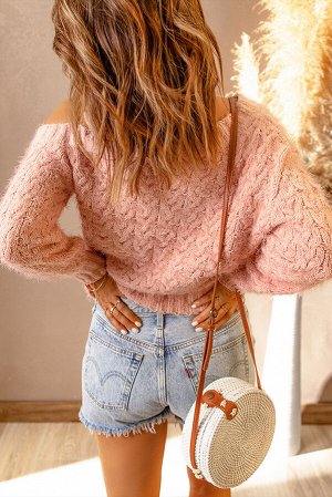 Розовый ассиметричный свитер на одно плечо