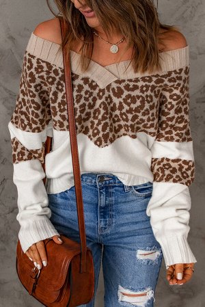 Леопардовый свитер с V-образным вырезом