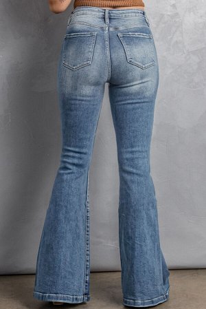 Sky Blue High Waist Flare Jeans with Pockets