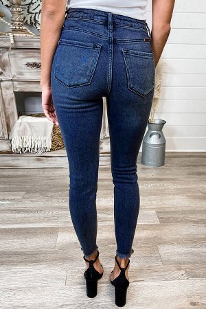 Blue High Rise Frayed Ankle Skinny Jeans