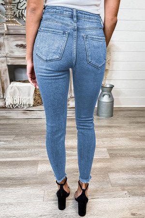 Sky Blue High Rise Frayed Ankle Skinny Jeans