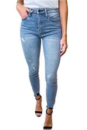 Sky Blue High Rise Frayed Ankle Skinny Jeans