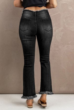 Black Frayed Ripped High Waist Flare Jeans