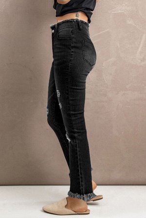 Black Frayed Ripped High Waist Flare Jeans