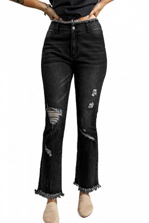 Black Frayed Ripped High Waist Flare Jeans
