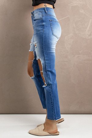 Distressed Holes Hollow-out Straight Jeans