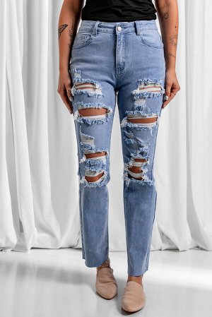 Sky Blue Medium Wash Ripped Boyfriend Jeans