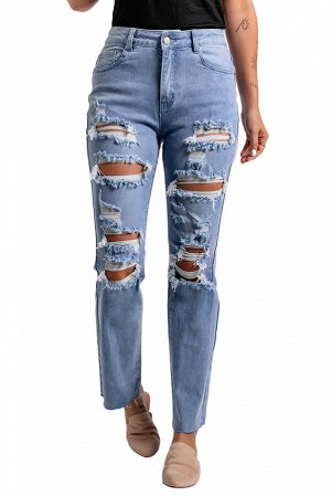 Sky Blue Medium Wash Ripped Boyfriend Jeans