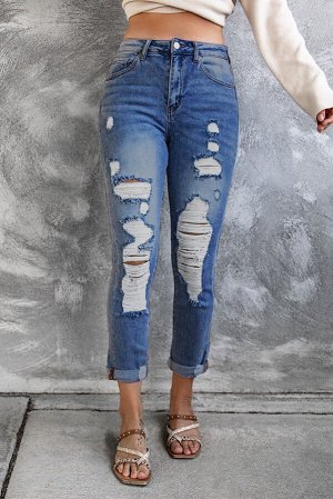 Blue High Waist Distressed Skinny Jeans