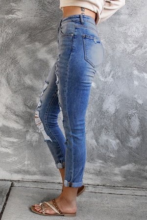 Blue High Waist Distressed Skinny Jeans