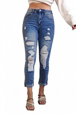 Blue High Waist Distressed Skinny Jeans