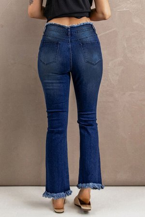 Blue Frayed Ripped High Waist Flare Jeans