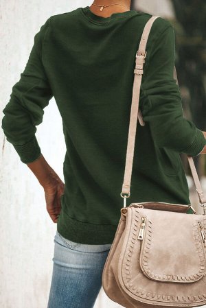 Зеленый флисовый однотонный пуловер-свитшот