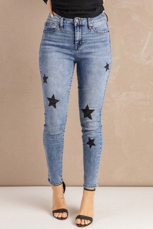 Sky Blue Star Pattern Skinny Jeans