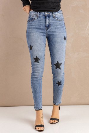 Sky Blue Star Pattern Skinny Jeans