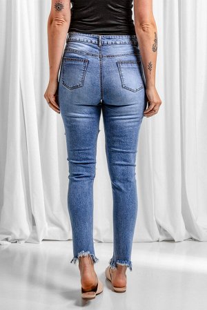 Blue Distressed Slits Holes Frayed Jeans