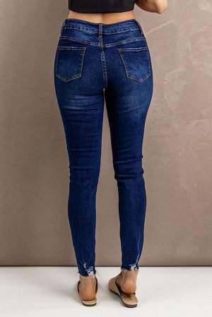 Blue Ripped Button Fly Skinny Jeans