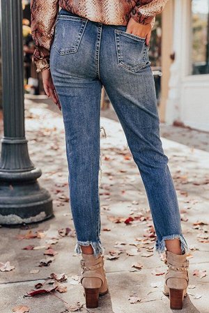 Blue Distressed Slim-fit High Rise Jeans