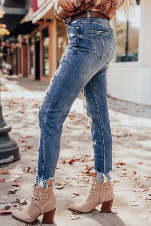 Blue Distressed Slim-fit High Rise Jeans