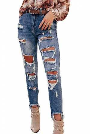 Blue Distressed Slim-fit High Rise Jeans