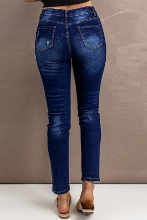 Blue Multiple Buttons Skinny Jeans