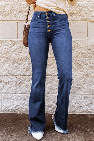 Tassel Button-fly High Waist Flare Jeans