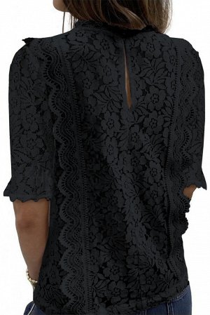 Черная кружевная блуза с V-образным вырезом