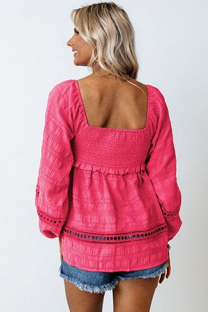 Розовая текстурированная блузка беби долл с фигурным вырезом и рюшами