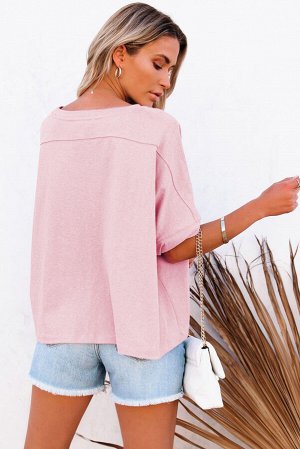 Pink Solid Color Loose High Low Tee