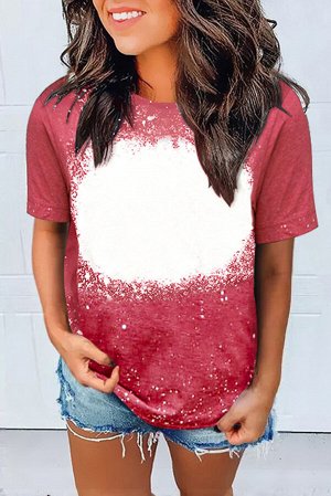 Red Tie-dyed Round Neck Short Sleeve T-shirt