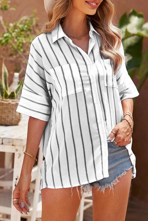 White Pocketed Striped Shirt