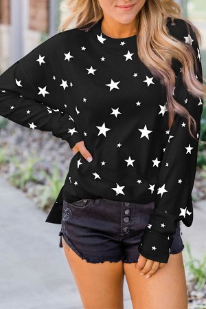 Black Give A Little Love Crew Neck Star Print Long Sleeve Top