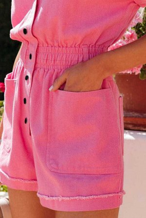 Розовый комбинезон с карманами и пуговицами