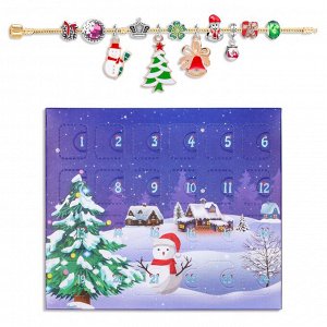 Адвент календарь с украшениями, киндер браслет, новый год, снеговик, ёлка, конверт, открытка, набор для девочек для создания украшений, ADVENTY