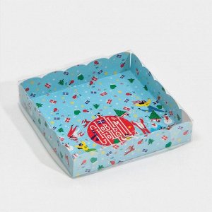 Коробка для кондитерских изделий с PVC крышкой «Новогодний переполох», 15 х 15 х 3 см