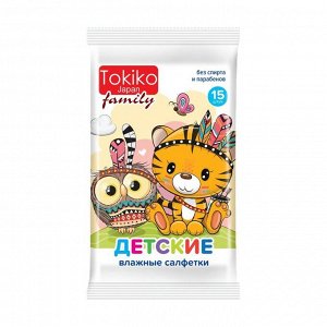 Влажные салфетки Family детские, Tokiko Japan, 15шт