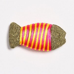 Игрушка для кошек из кошачьей мяты "Полосатая рыбка", 7 см,  жёлтая/розовая