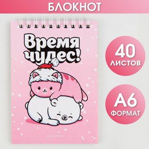 Блокнот «Время чудес!»  А6, 40л мягкая обложка, на гребне