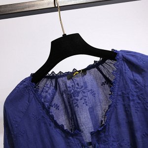 Женская блузка на завязках с вышивкой, цвет синий
