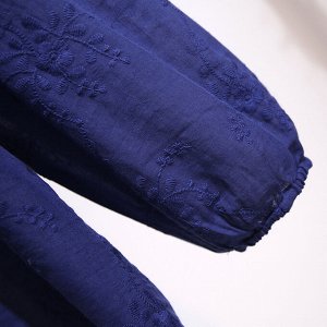 Женская блузка на завязках с вышивкой, цвет синий
